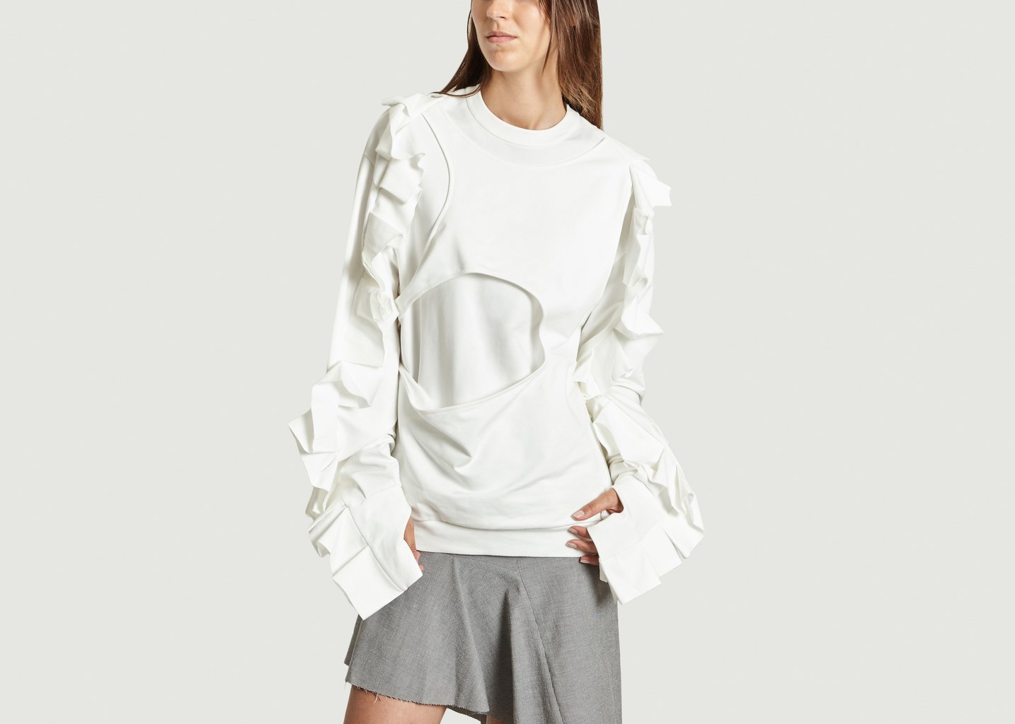 l'exception Sweat Ajouré à Volants Blanc Masha Ma