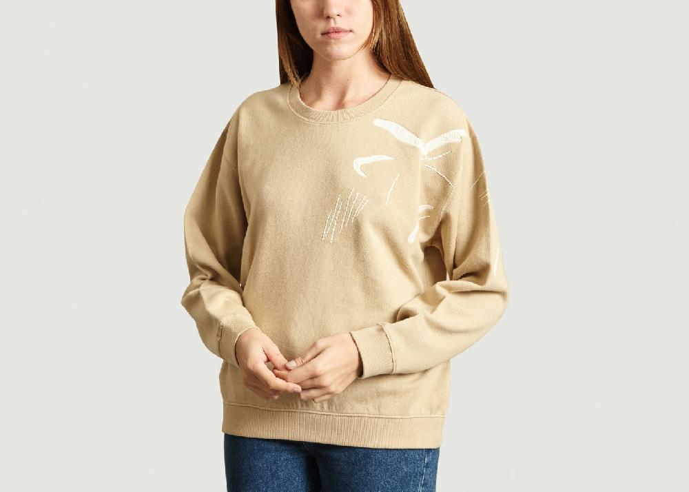 l'exception Sweat Brodé Charm Beige Folk