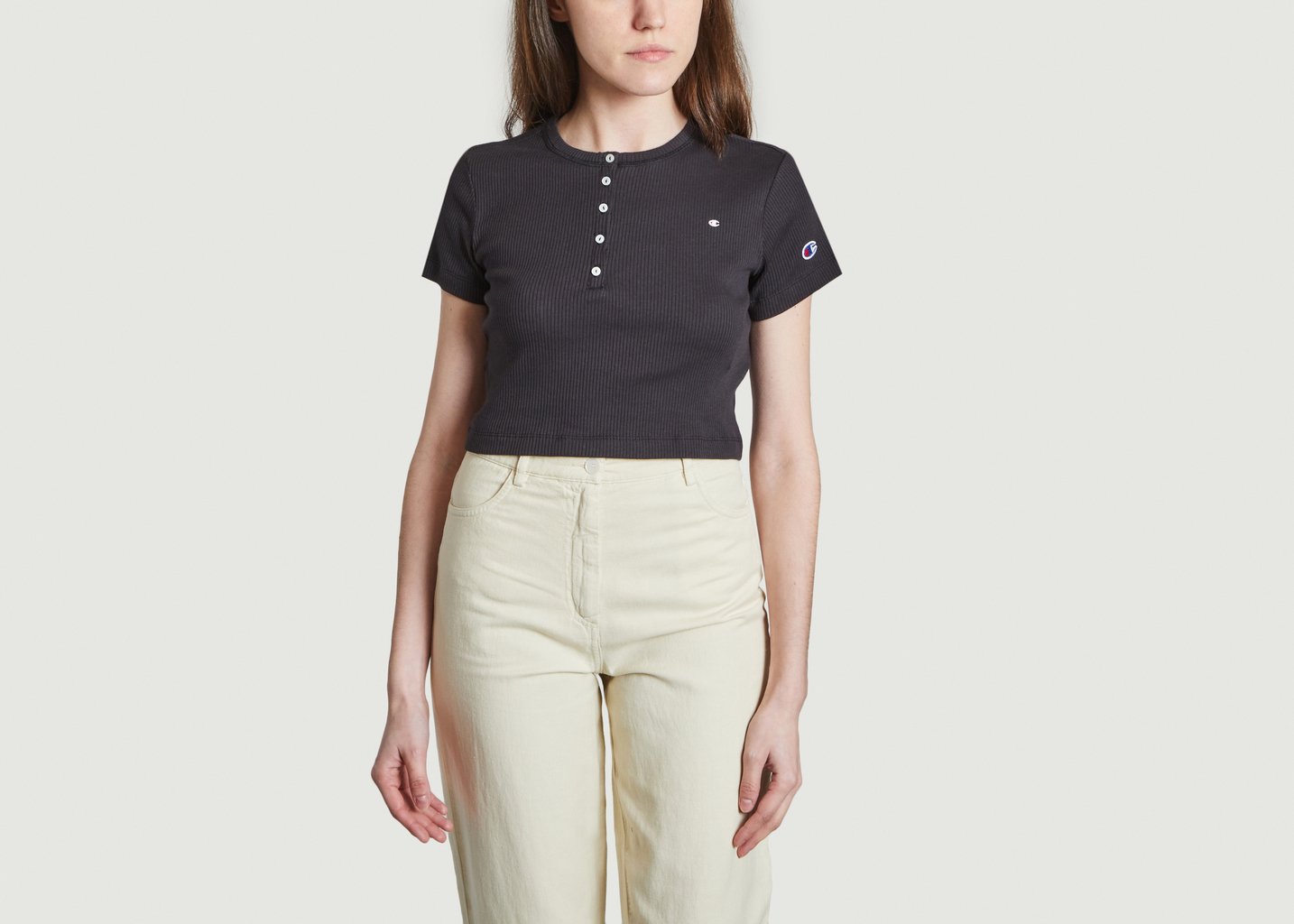 l'exception T shirt boutonné Noir Champion