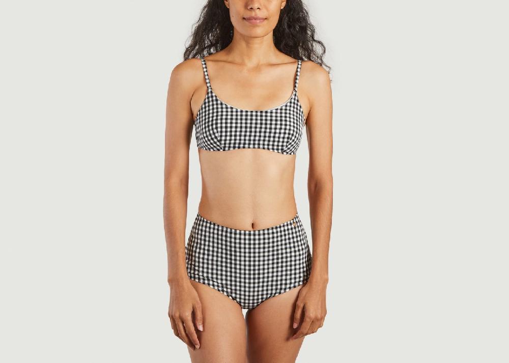 L'exception Maillot 2 Pièces Vichy Taille Haute Blanc Bohodot