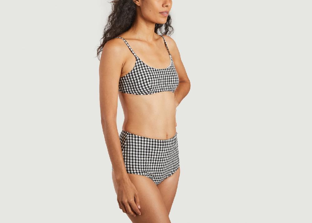 L'exception Maillot 2 Pièces Vichy Taille Haute Blanc Bohodot