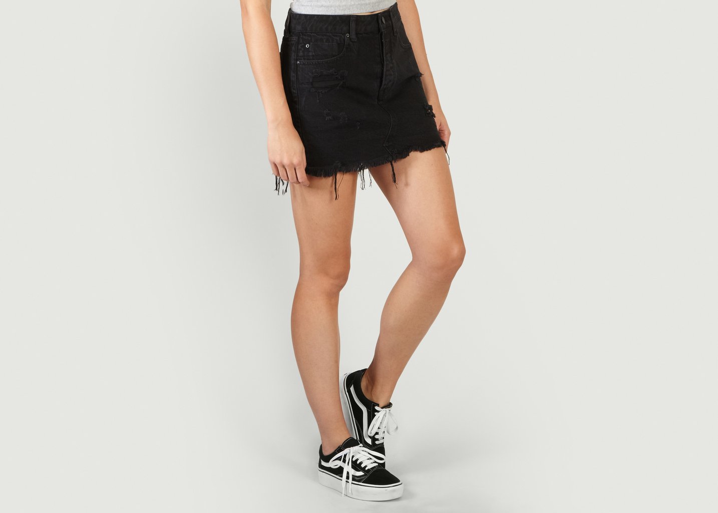 L'exception Mini Jupe En Jean Teinté Destroy A Zip Noir T By Alexander Wang