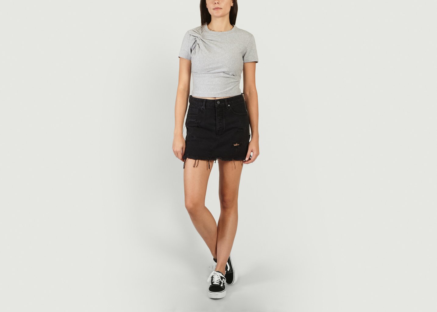 L'exception Mini Jupe En Jean Teinté Destroy A Zip Noir T By Alexander Wang