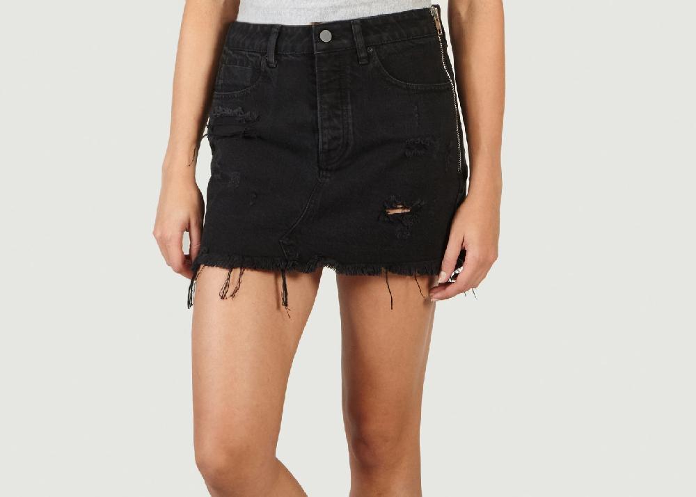 l'exception Mini Jupe En Jean Teinté Destroy A Zip Noir T by Alexander Wang