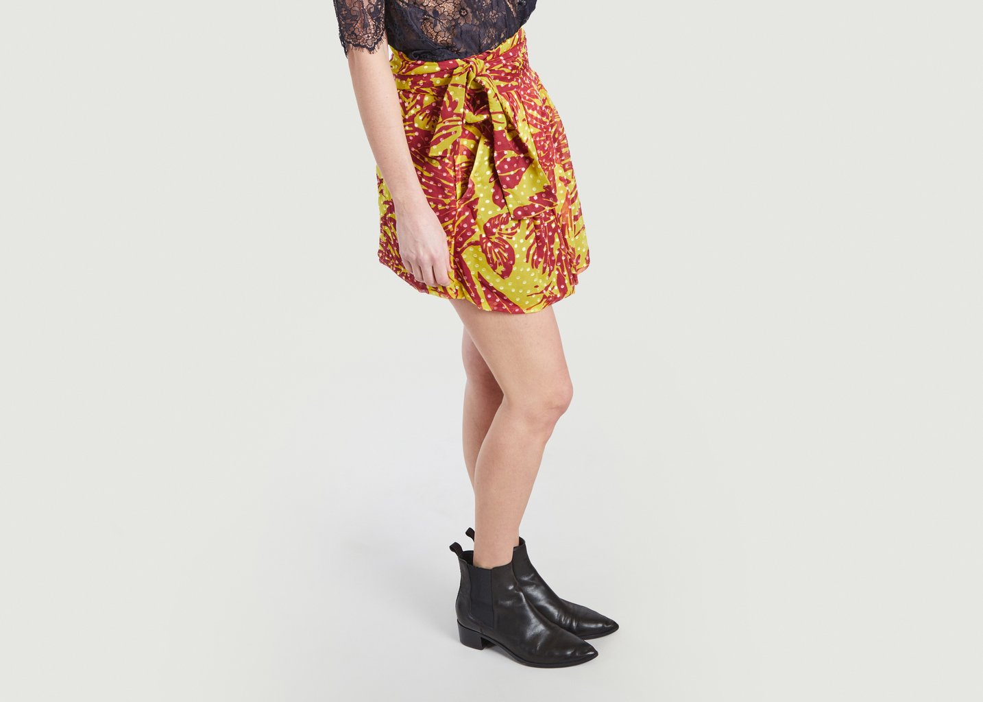 L'exception Mini Jupe Motif Végétal Et Plumetis Teachs Jaune Roseanna