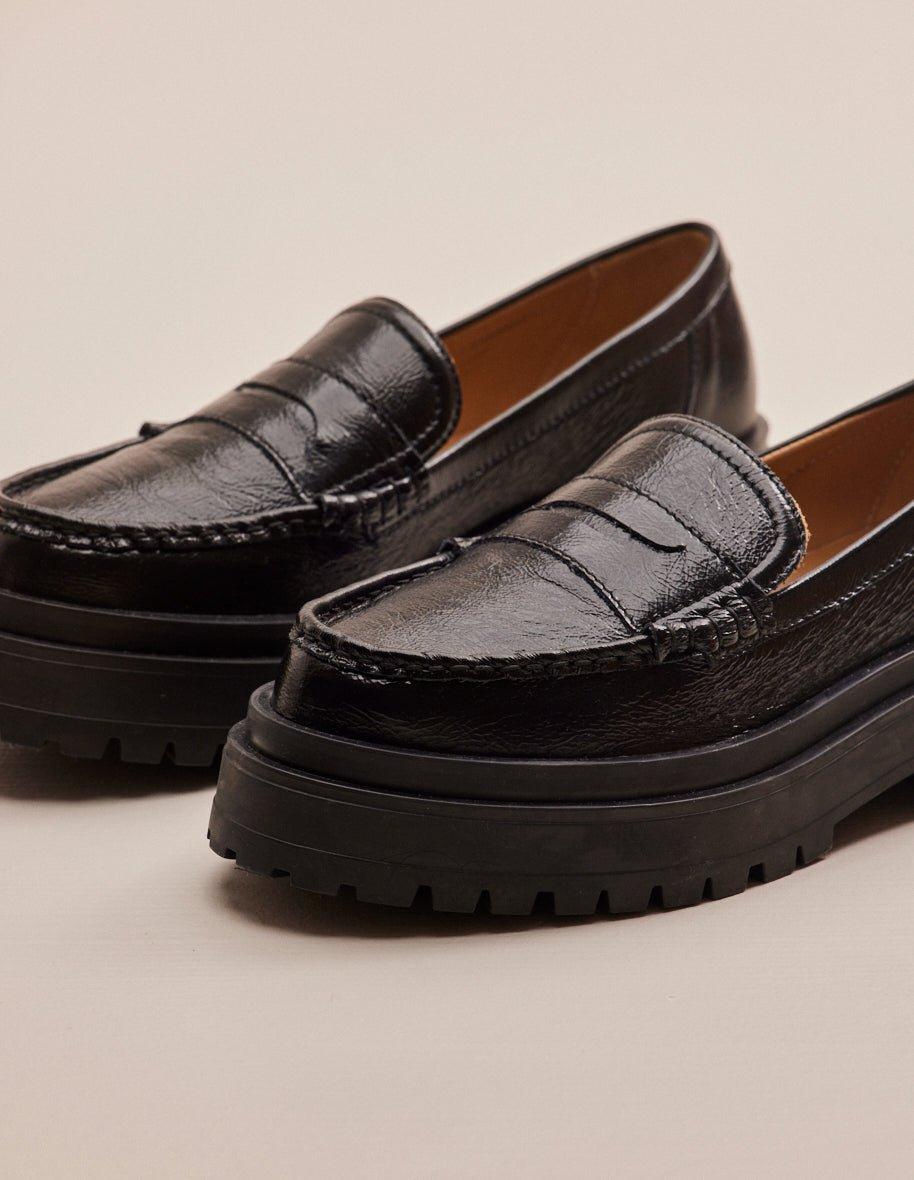 L'exception Mocassins Nadège Cuir Plissé Noir Odaje Ex M.Moustache