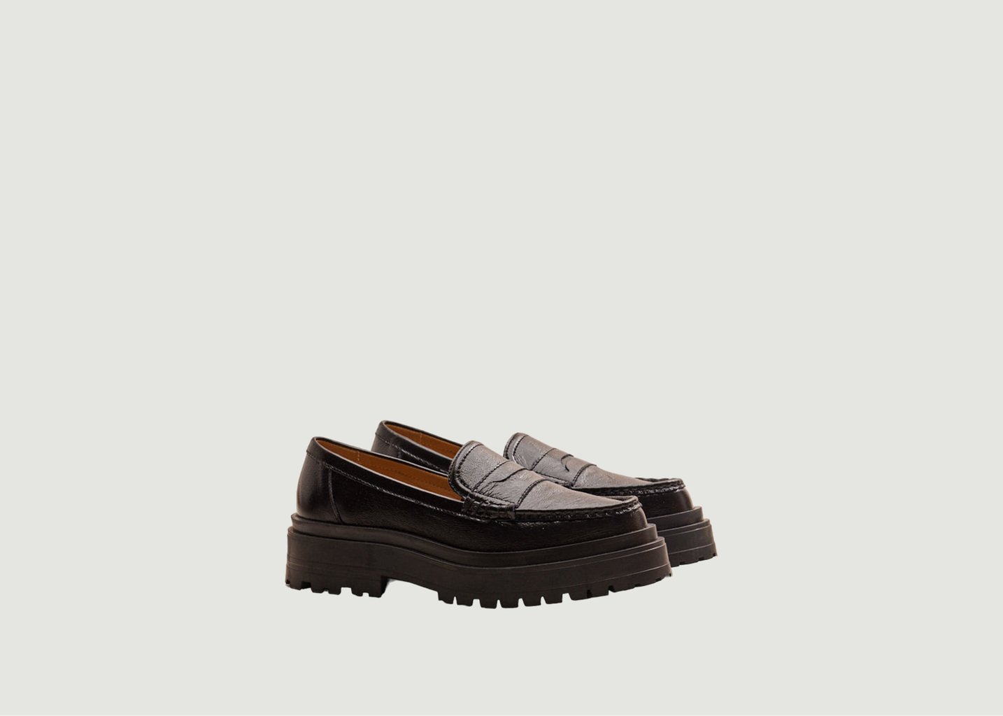 l'exception Mocassins Nadège cuir plissé Noir Odaje ex M.Moustache