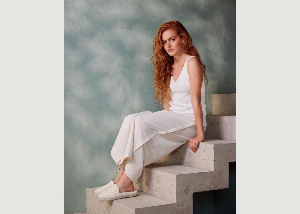 L'exception Mule Femme Bouclette De Laine Blanc Angarde