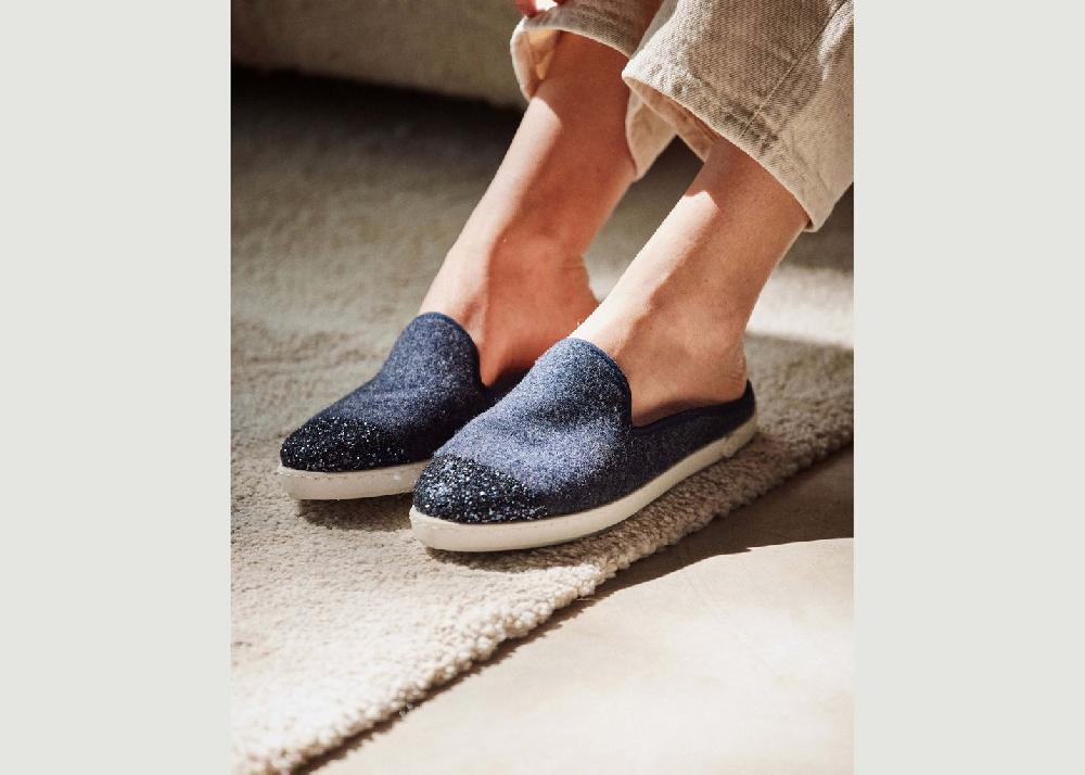 L'exception Mule Femme Laine Marine Paillettes Bleu Marine Angarde