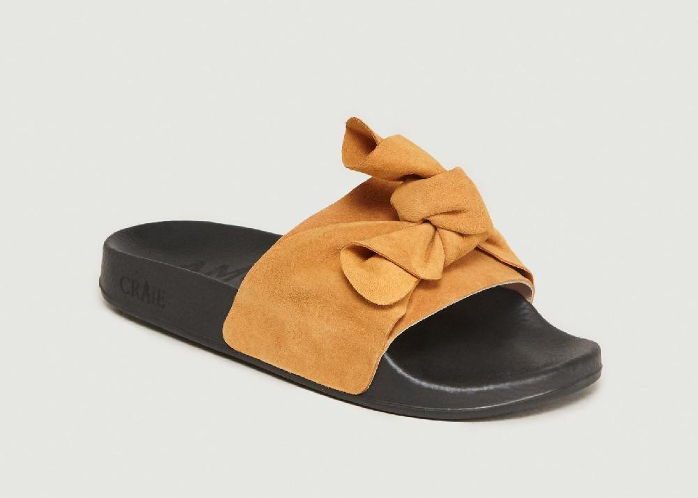 l'exception Mules Nouées En Cuir Suédé Slide Miel Craie