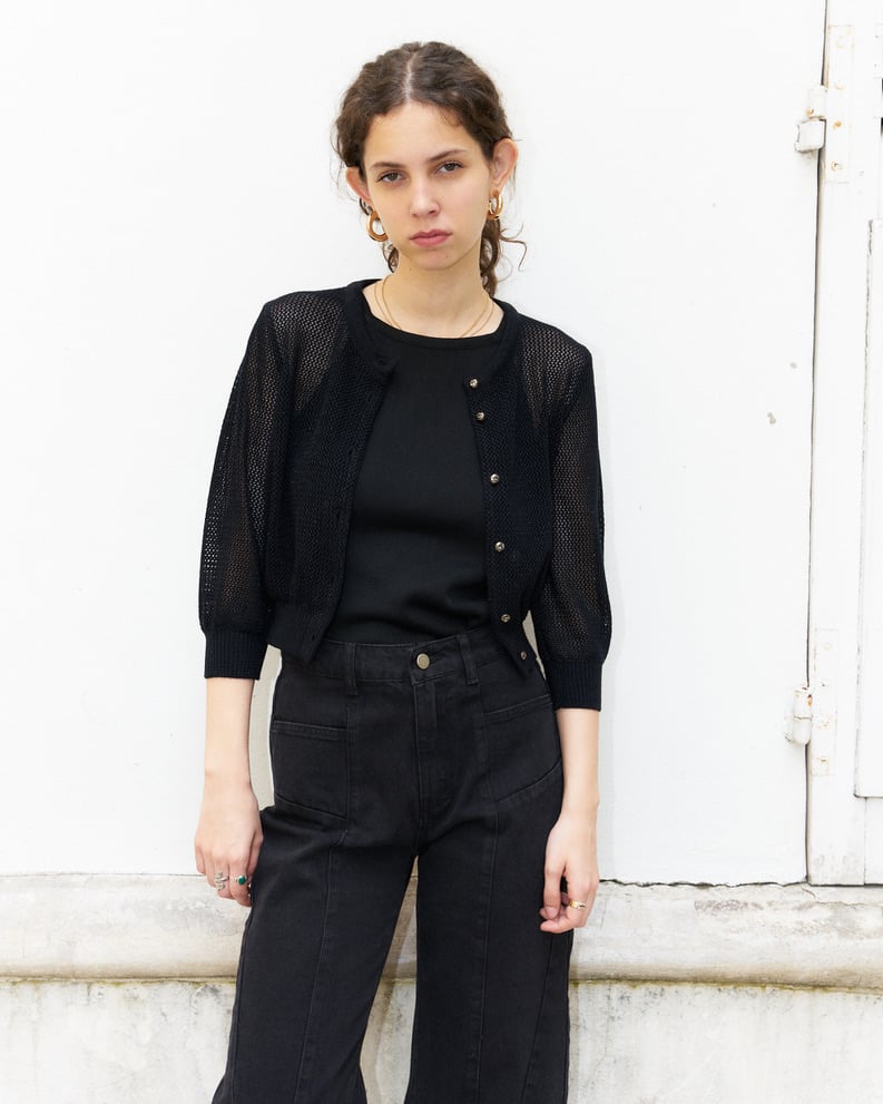 L'exception Orfea Cardigan Court En Maille Noir Erotokritos