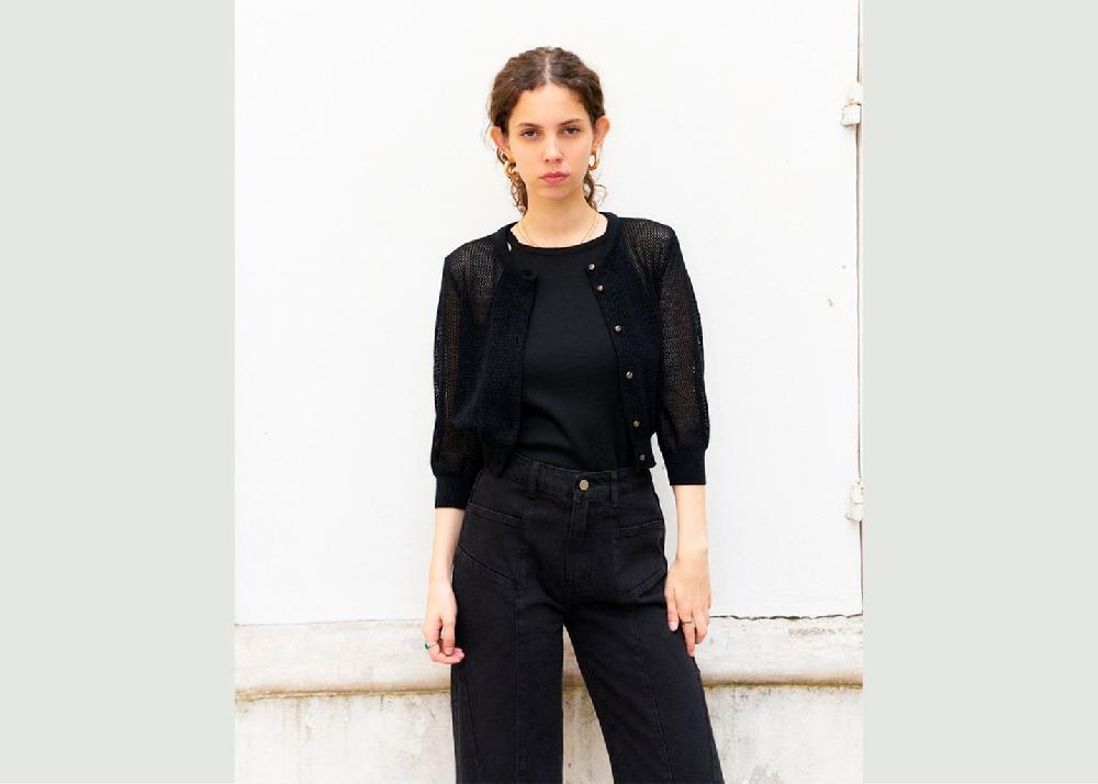 l'exception Orfea Cardigan court en maille Noir Erotokritos