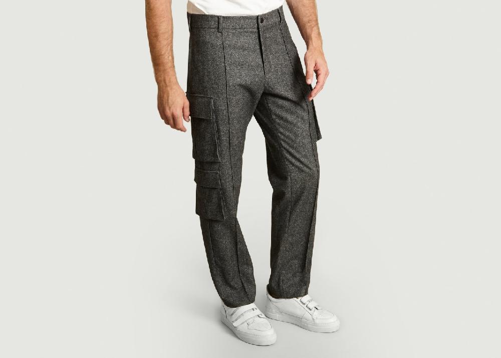 L'exception Pantalon Cargo En Twill De Laine Gris M.X Maxime Simoëns