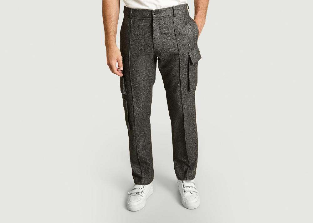 l'exception Pantalon Cargo En Twill De Laine Gris M.X Maxime Simoëns