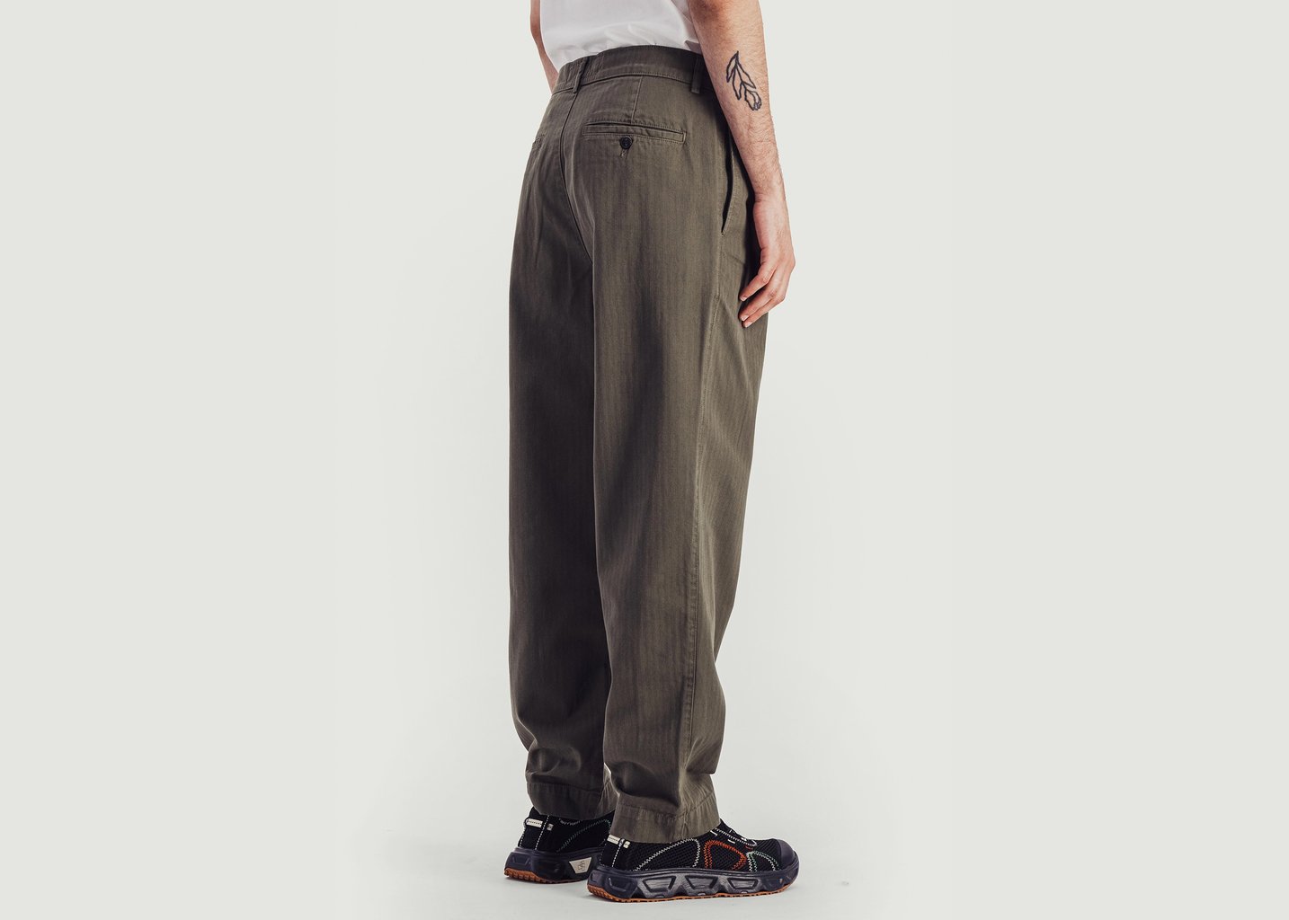 L'exception Pantalon Double Pleats Herringbone Khaki Parages