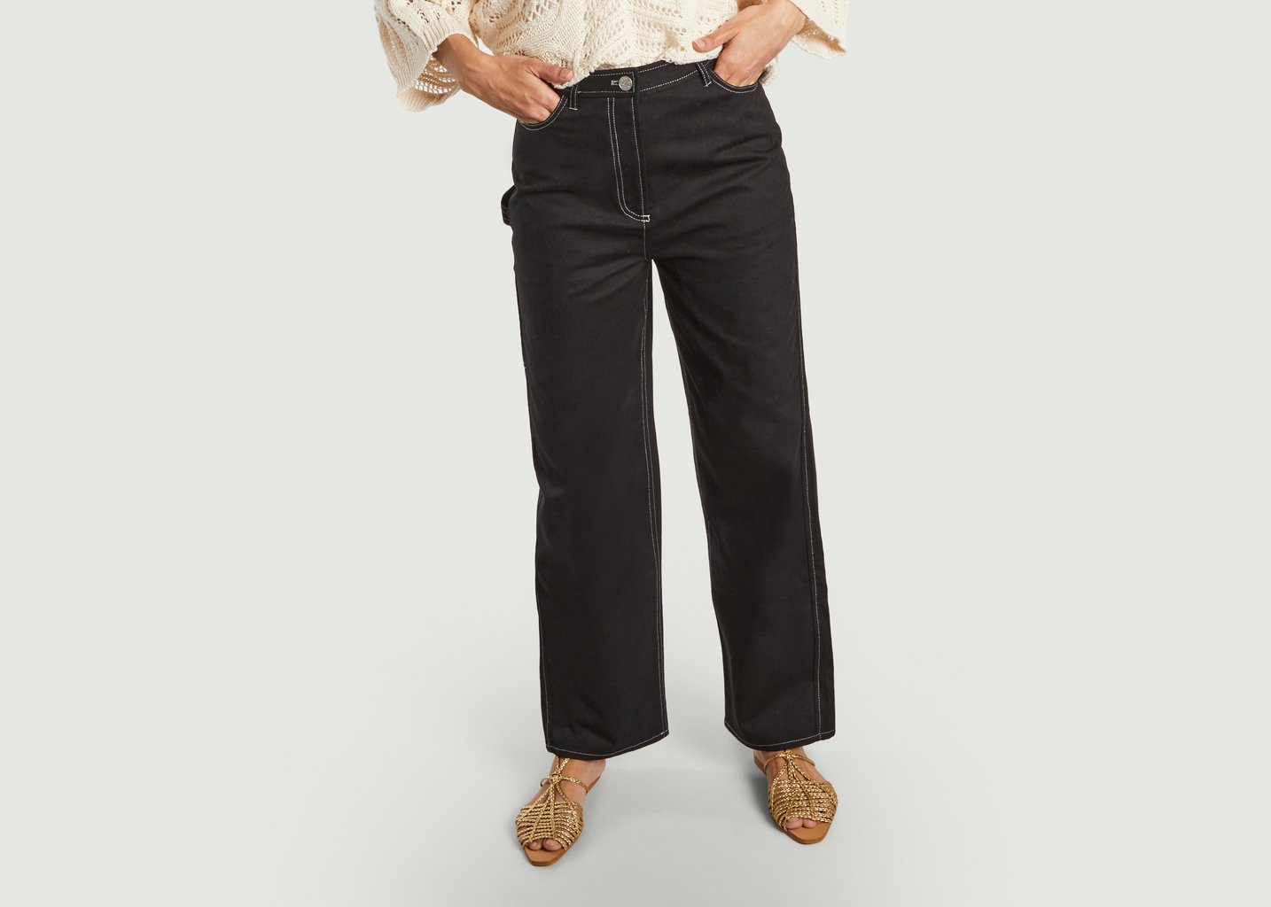 l'exception Pantalon droit en coton bio Noa Noir Samsoe & Samsoe
