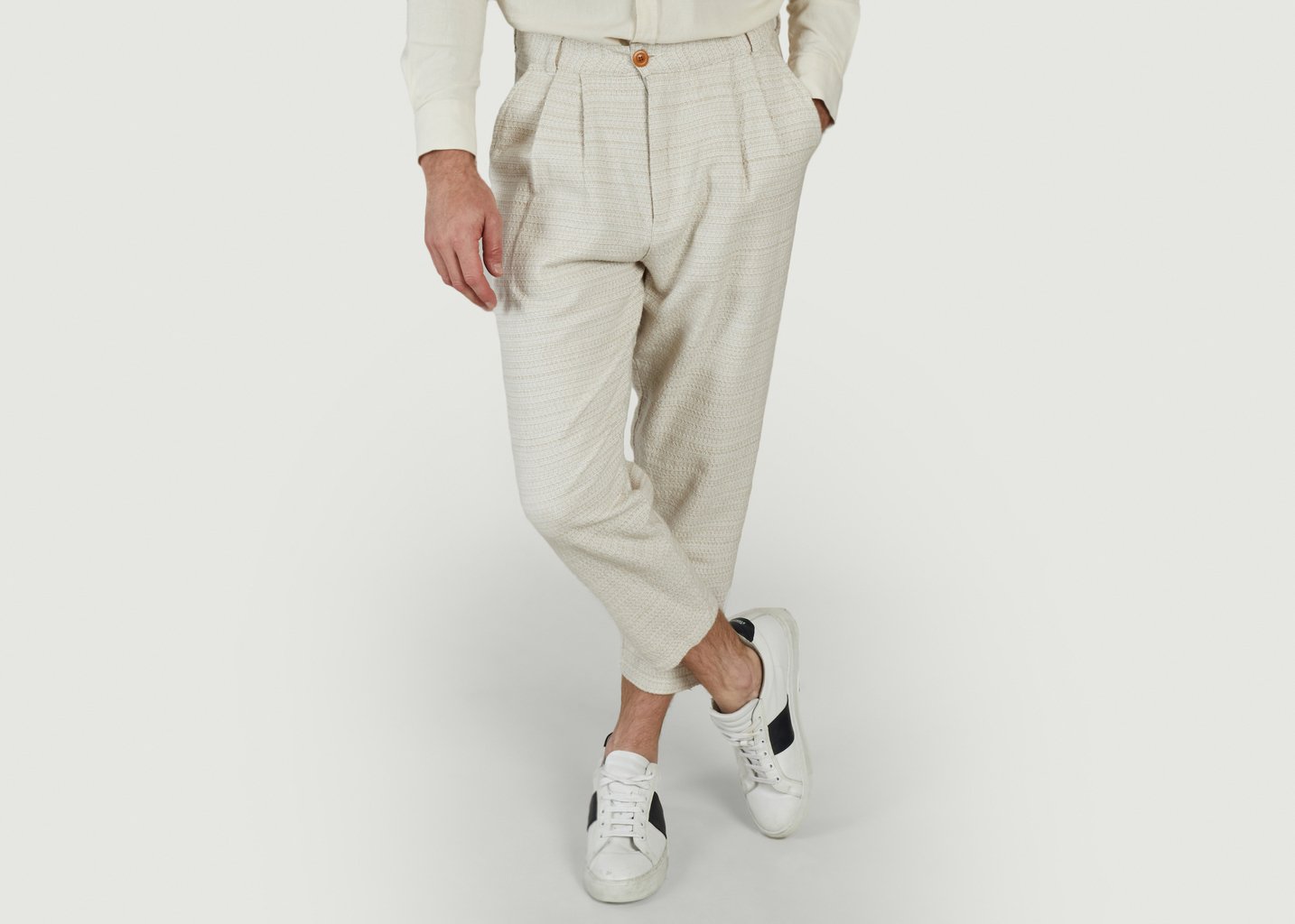 l'exception Pantalon en coton Swing Bajhan Ecru Olow Paris