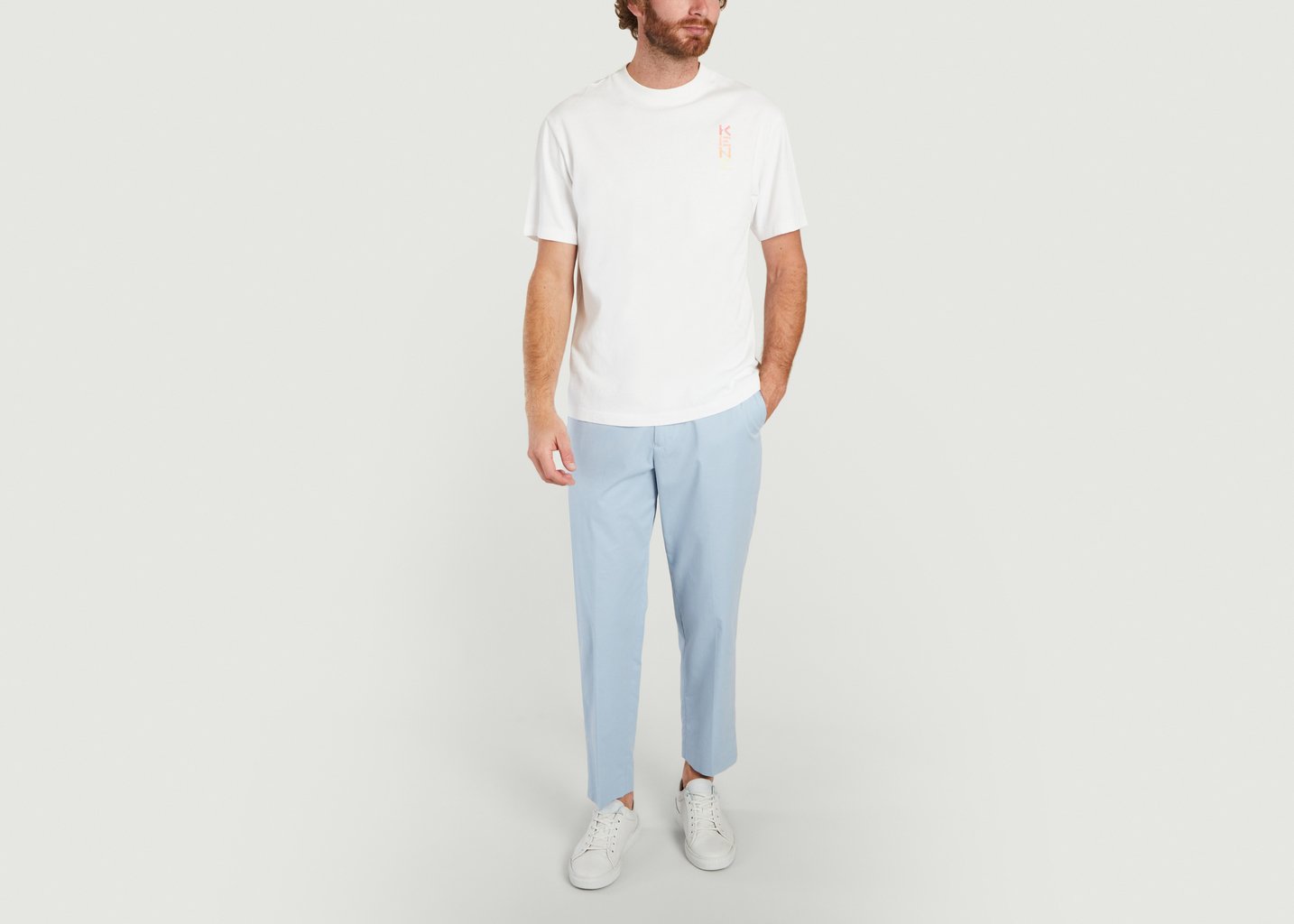 L'exception Pantalon En Coton Tapered Cropped Bleu Clair Kenzo