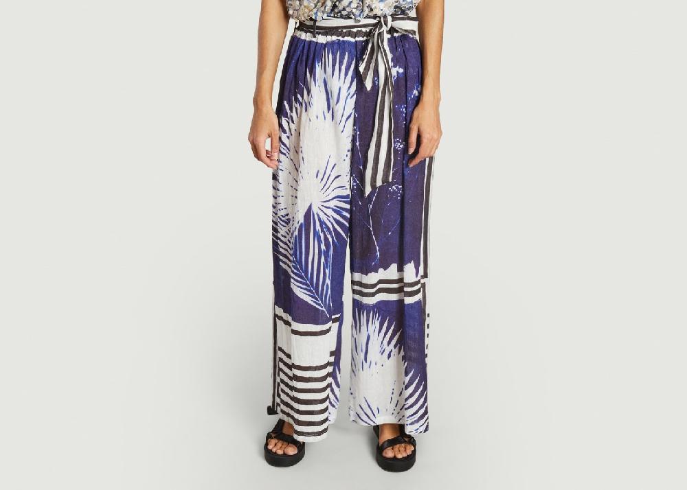 l'exception Pantalon en lin imprimé fantaisie Cilos Bleu Mes Demoiselles