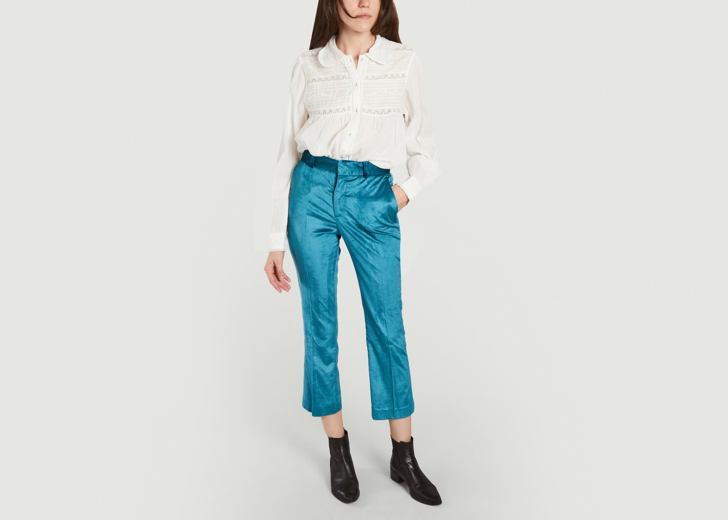 L'exception Pantalon En Velours 7/8e Papou Turquoise Leon & Harper
