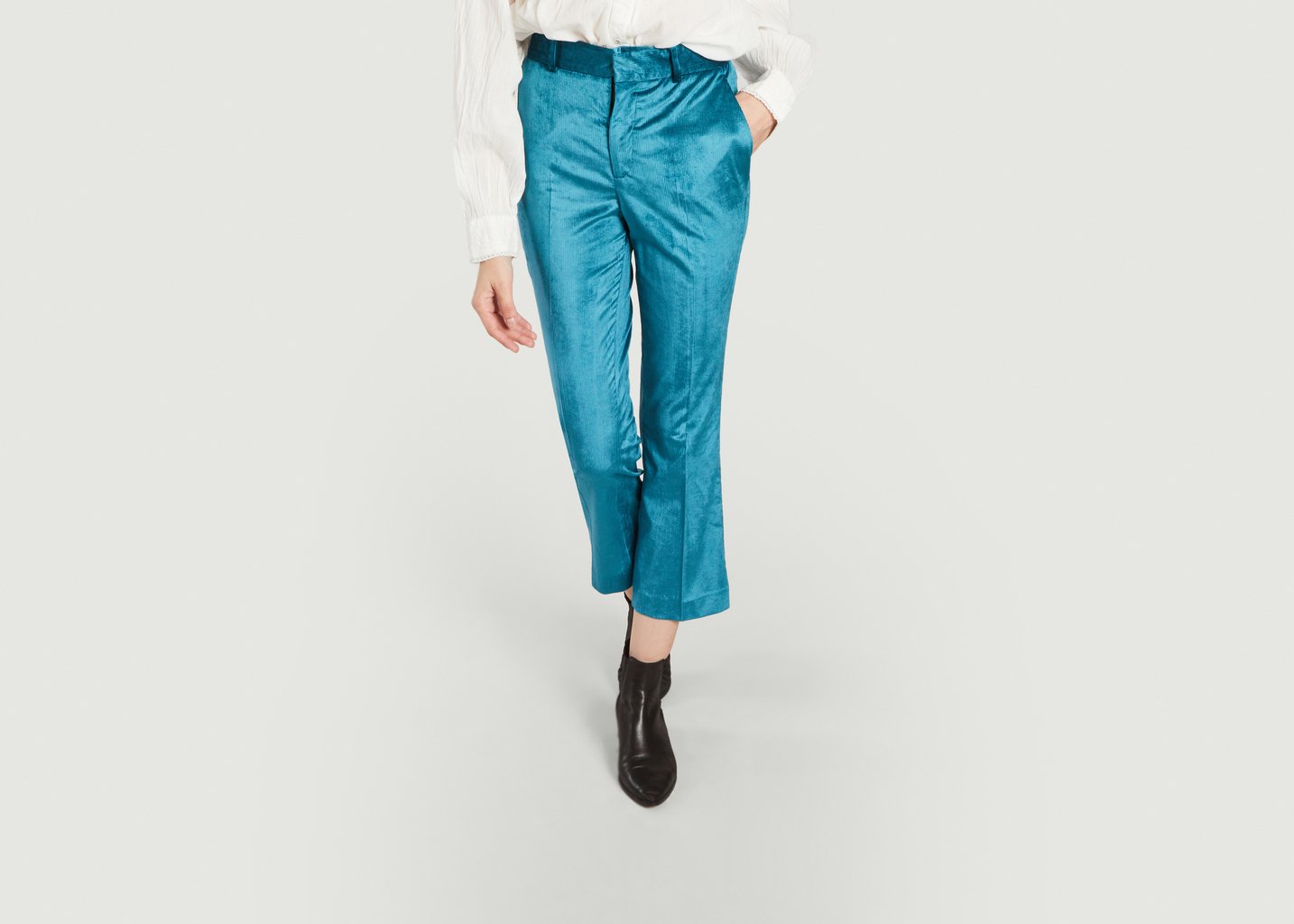 l'exception Pantalon en velours 7/8e Papou Turquoise Leon & Harper