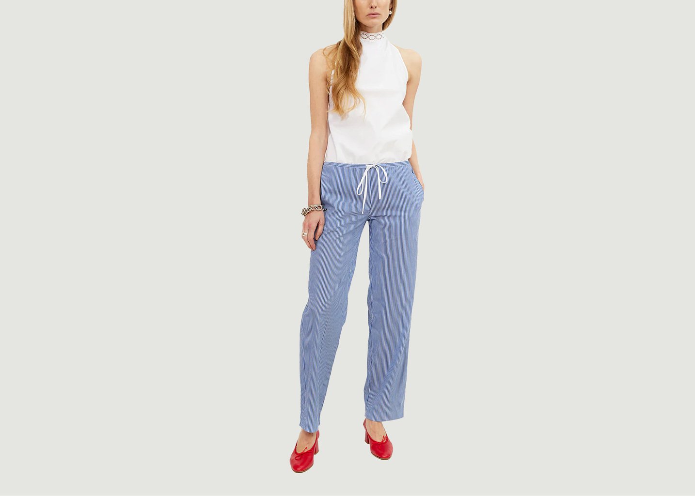 l'exception Pantalon Loose Brodé Mythical Bleu Clair Musier Paris