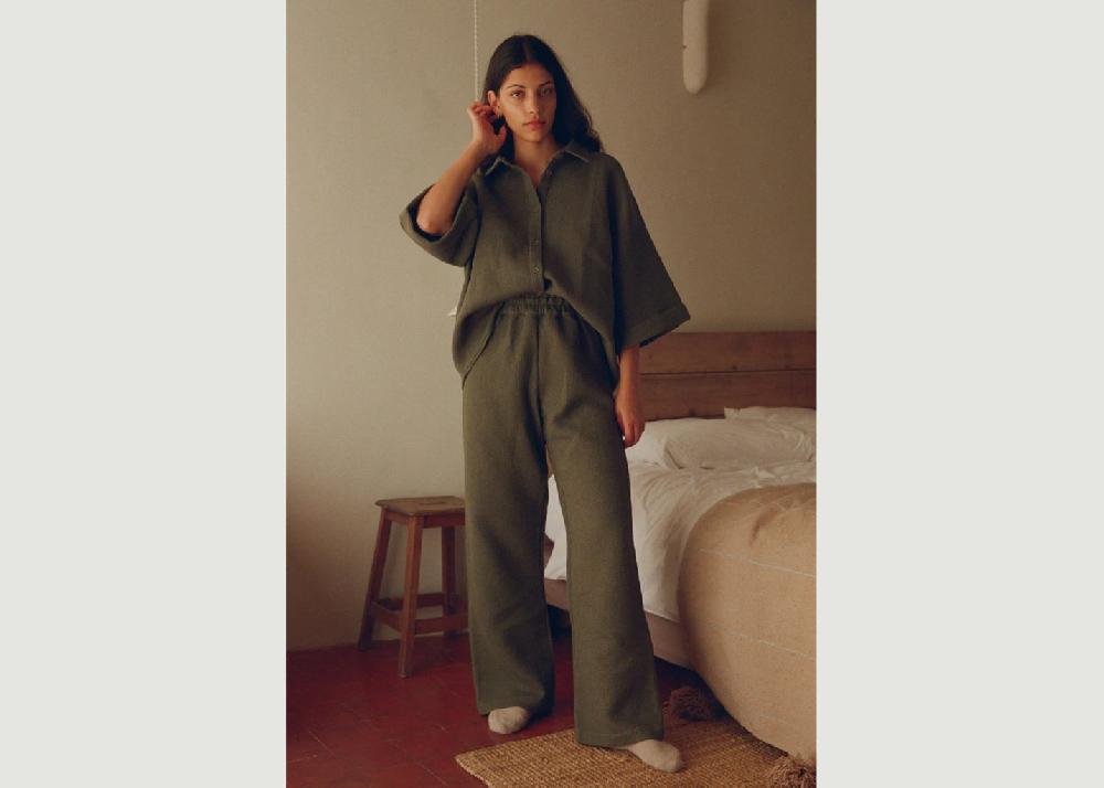 l'exception Pantalon Mimosa nid d'abeille Khaki Nénés Paris