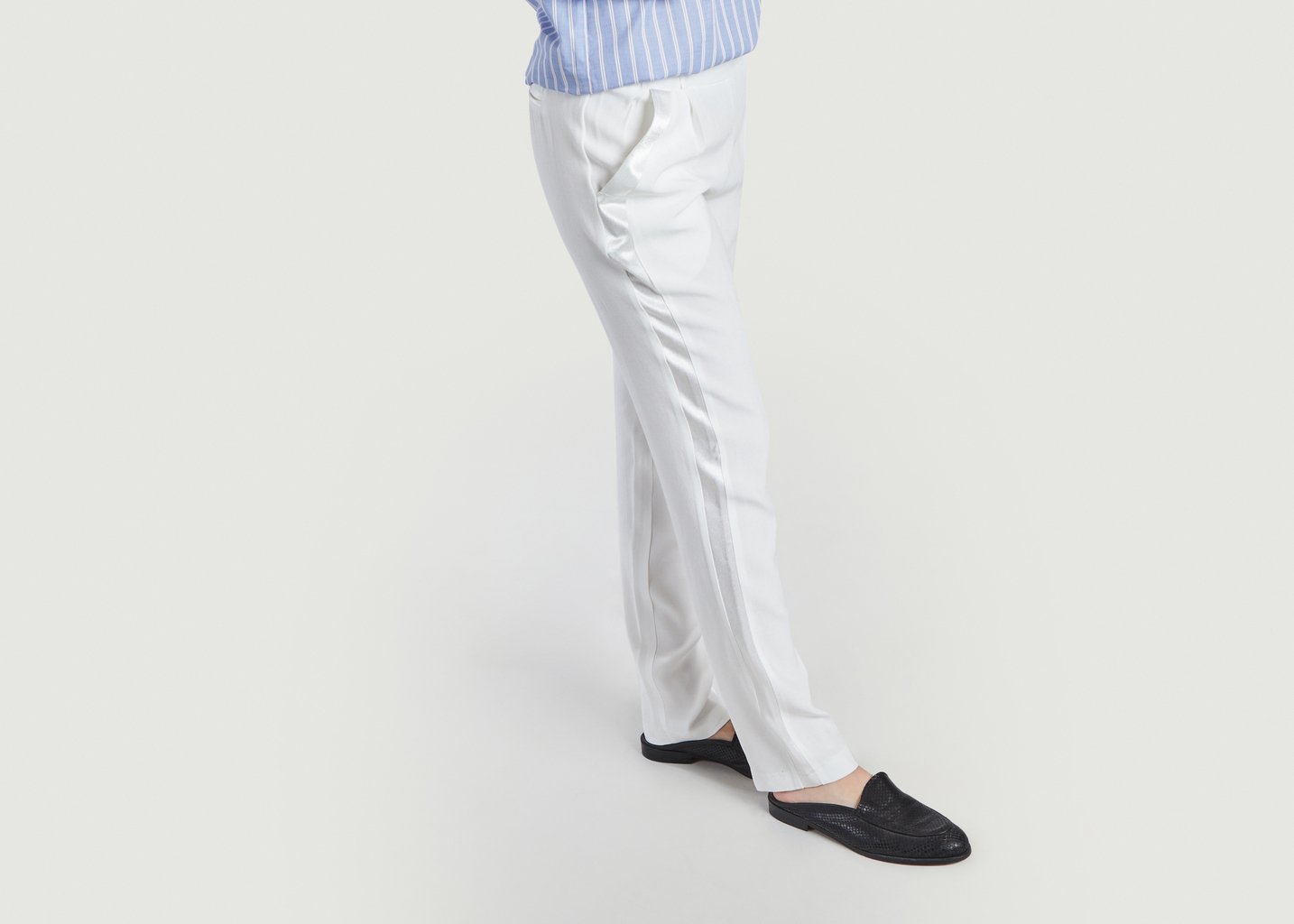 L'exception Pantalon Philippe à Liserés Satinés Ecru La Petite Française