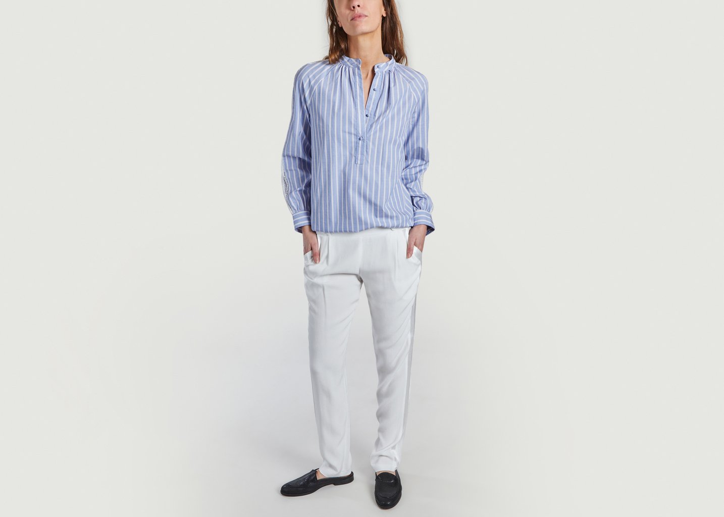 L'exception Pantalon Philippe à Liserés Satinés Ecru La Petite Française