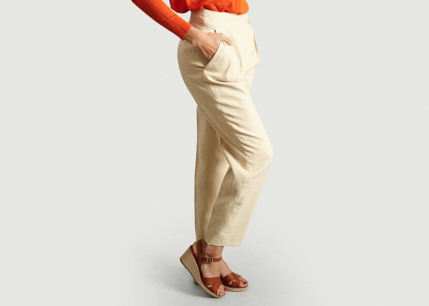 L'exception Pantalon Taille Haute Double Pinces En Lin Blanc Theory