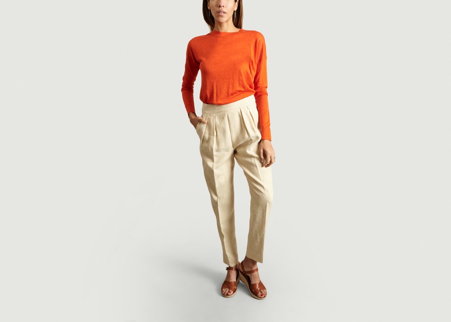 L'exception Pantalon Taille Haute Double Pinces En Lin Blanc Theory