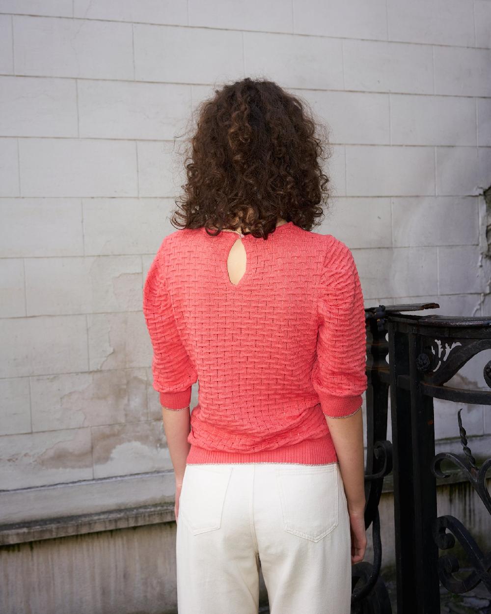 L'exception Phiphie Pull Texturé Manches Bouffantes Corail Erotokritos