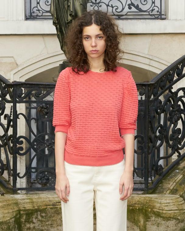 L'exception Phiphie Pull Texturé Manches Bouffantes Corail Erotokritos