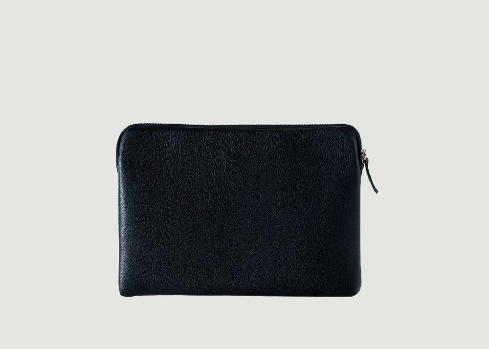 L'exception Pochette D'ordinateur Gabriel Cuir Grainé Bleu Larmorie