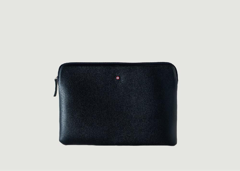 L'exception Pochette D'ordinateur Gabriel Cuir Grainé Bleu Larmorie