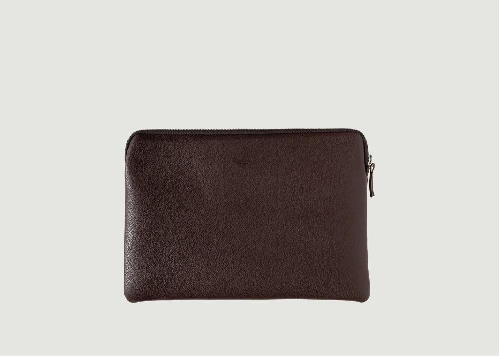 L'exception Pochette D'ordinateur Gabriel Cuir Grainé Marron Larmorie