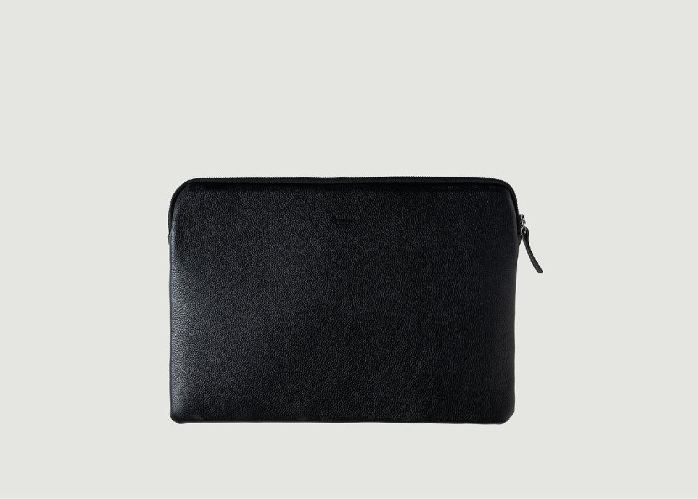 L'exception Pochette D'ordinateur Gabriel Cuir Grainé Noir Larmorie