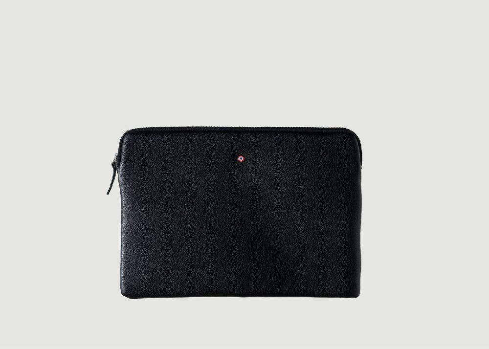 l'exception Pochette d'ordinateur Gabriel cuir grainé Noir Larmorie