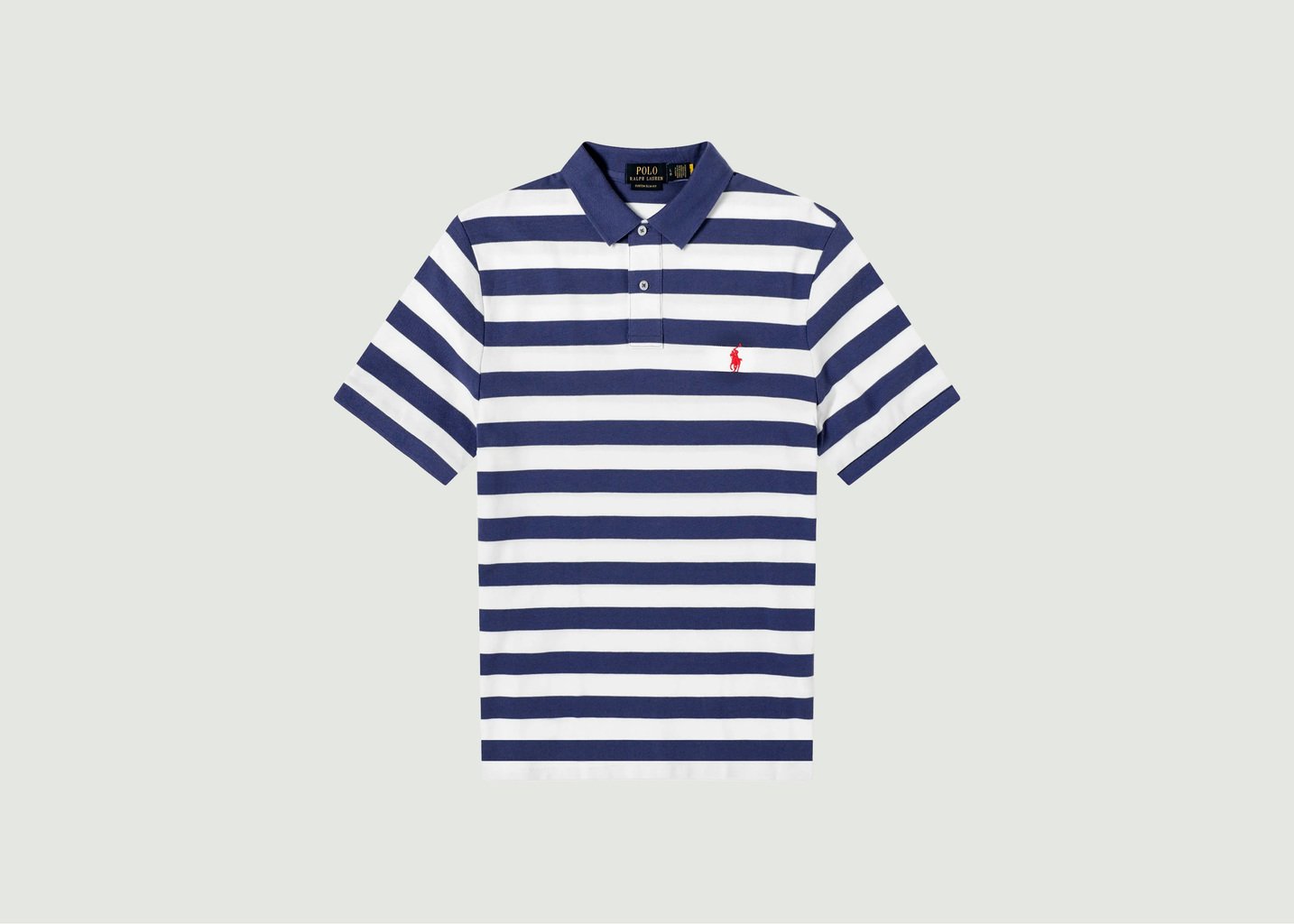 l'exception Polo Ajusté Rayé Bleu Marine Polo Ralph Lauren