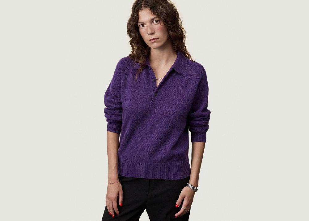 L'exception Polo En Cachemire Tricot X Léo Walk Violet Tricot