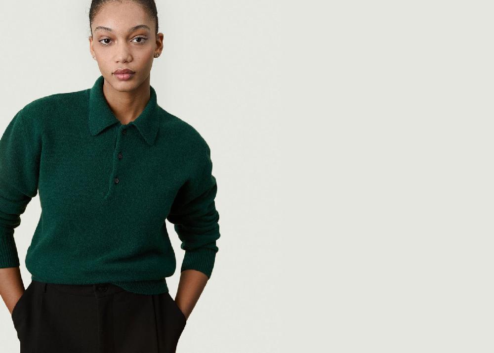 L'exception Polo En Cachemire Tricot X Sabah Vert Foncé Tricot