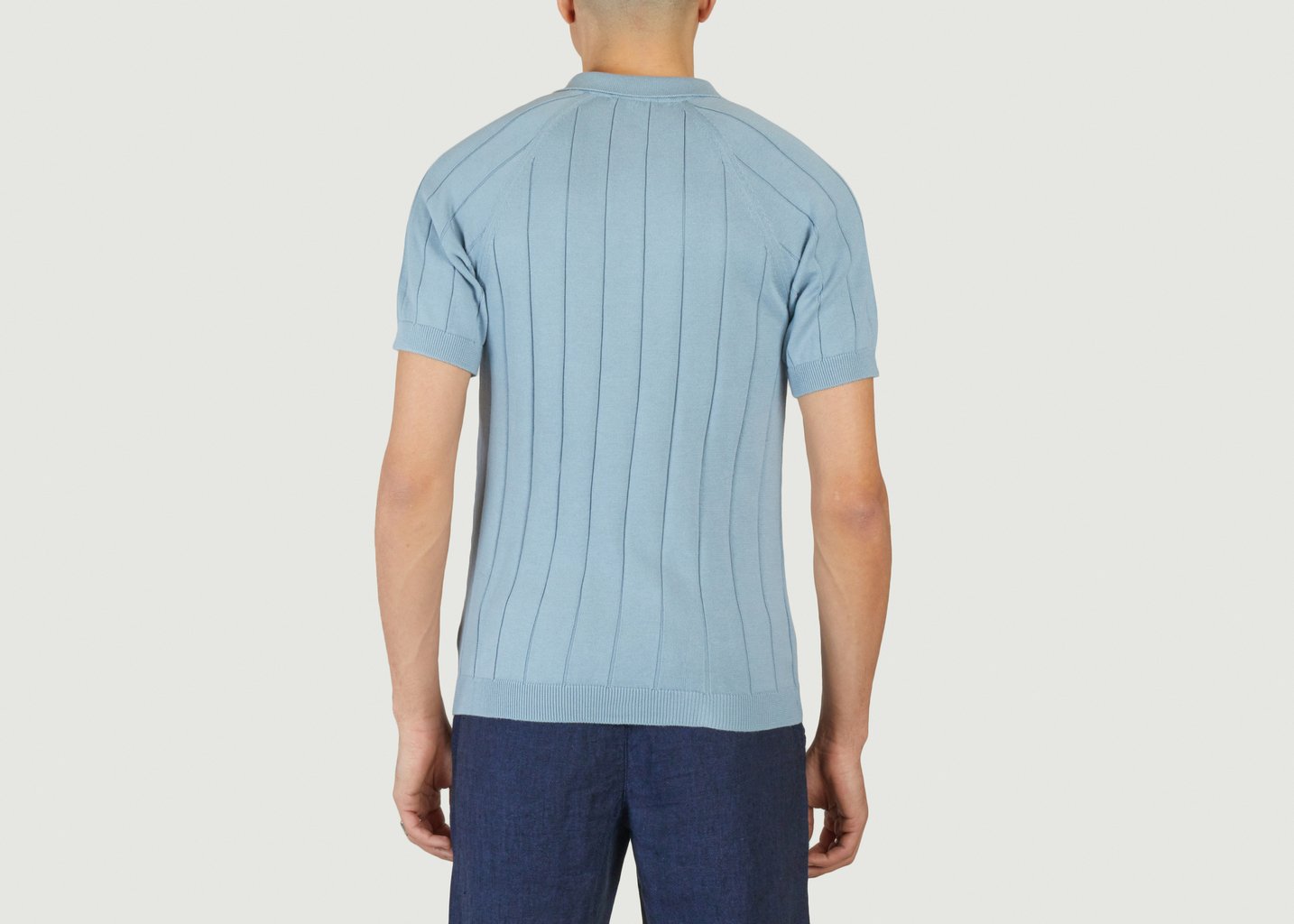 L'exception Polo En Maille Rayée à Manches Courtes Regular Bleu Clair Knowledge Cotton Apparel