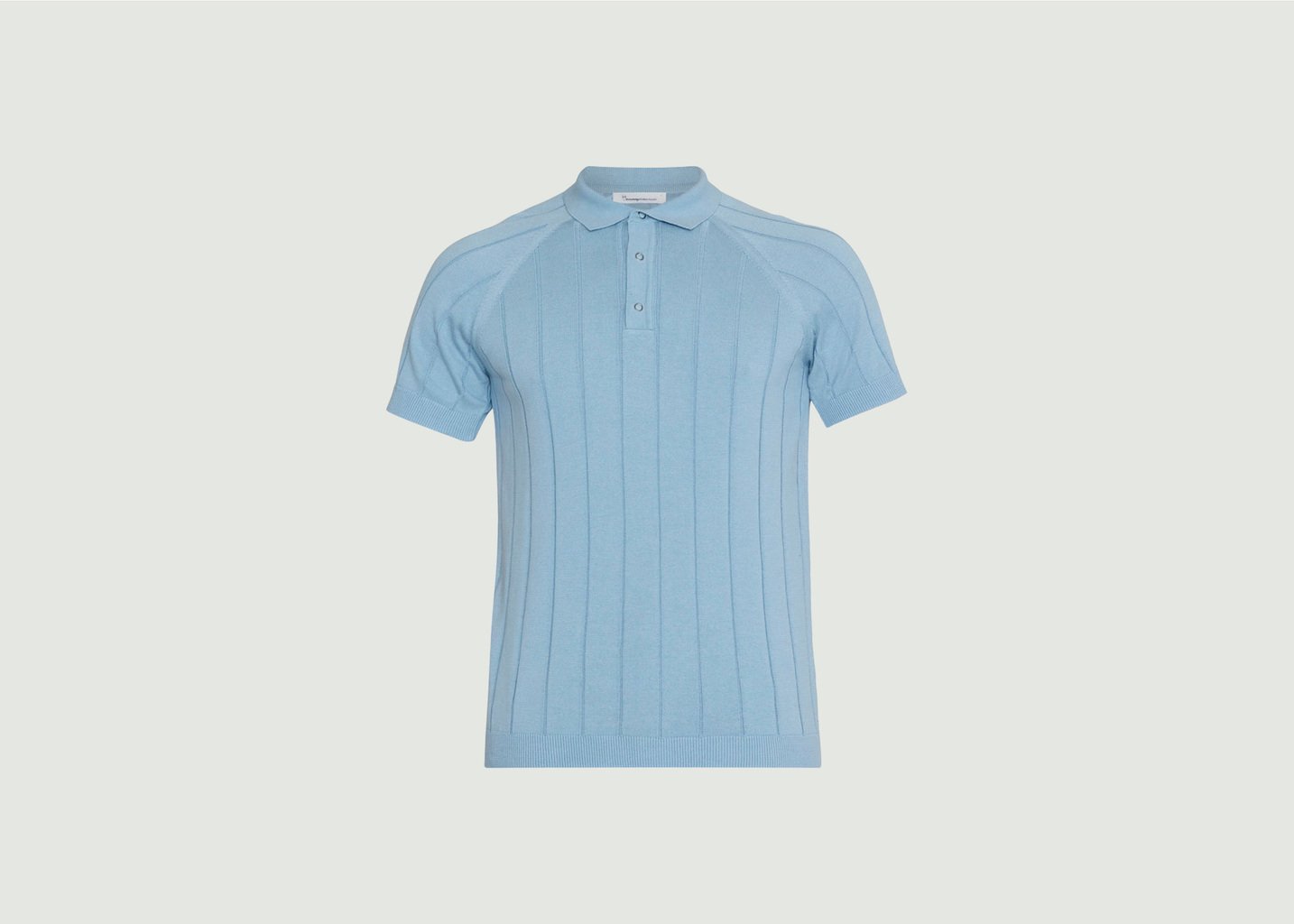 l'exception Polo en maille rayée à manches courtes Regular Bleu Clair Knowledge Cotton Apparel