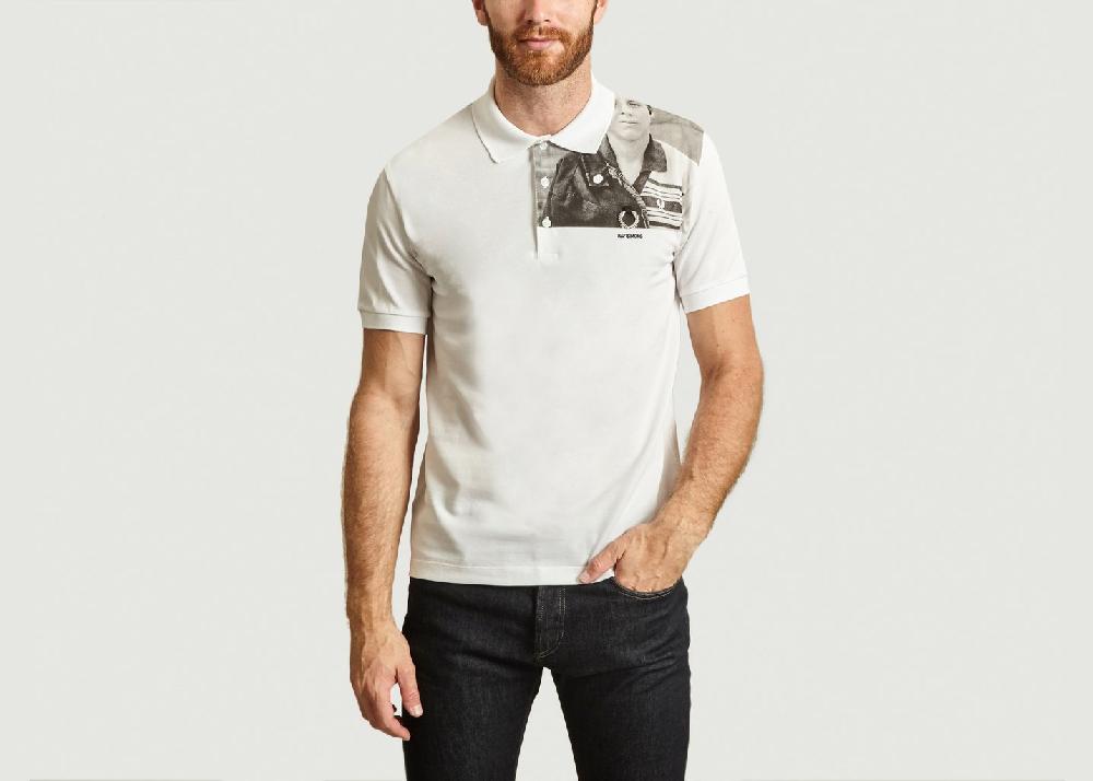 l'exception Polo en Piqué Imprimé George Plemper Blanc Fred Perry x Raf Simons