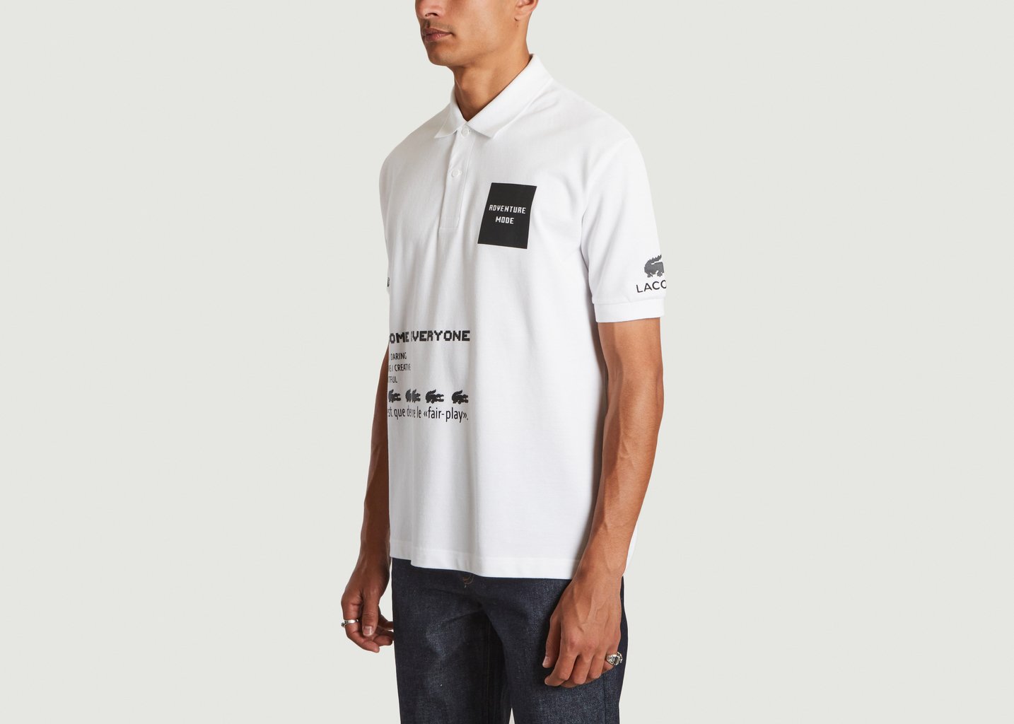 L'exception Polo Imprimé En Coton Bio Lacoste Live X Minecraft Blanc Lacoste