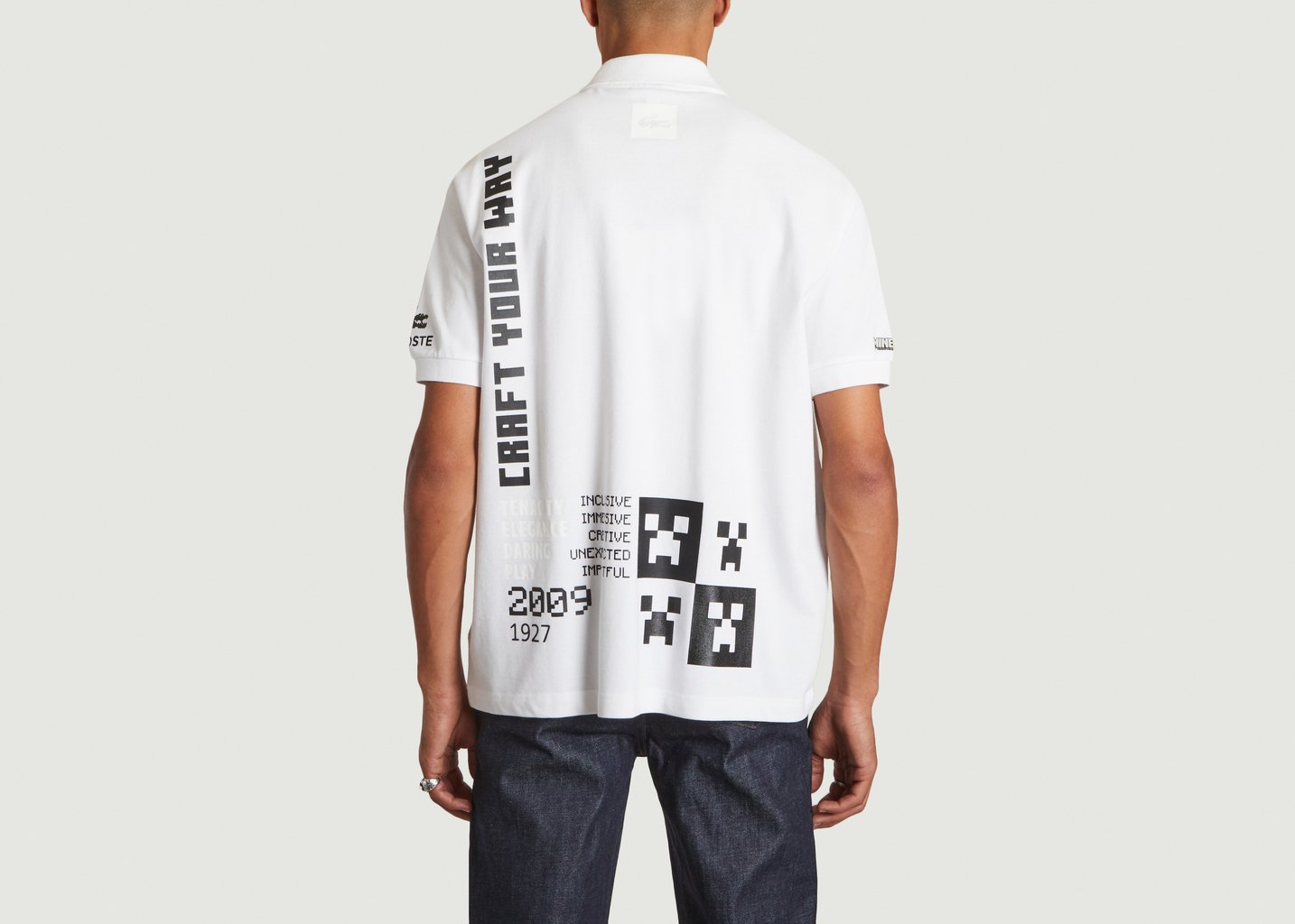 L'exception Polo Imprimé En Coton Bio Lacoste Live X Minecraft Blanc Lacoste