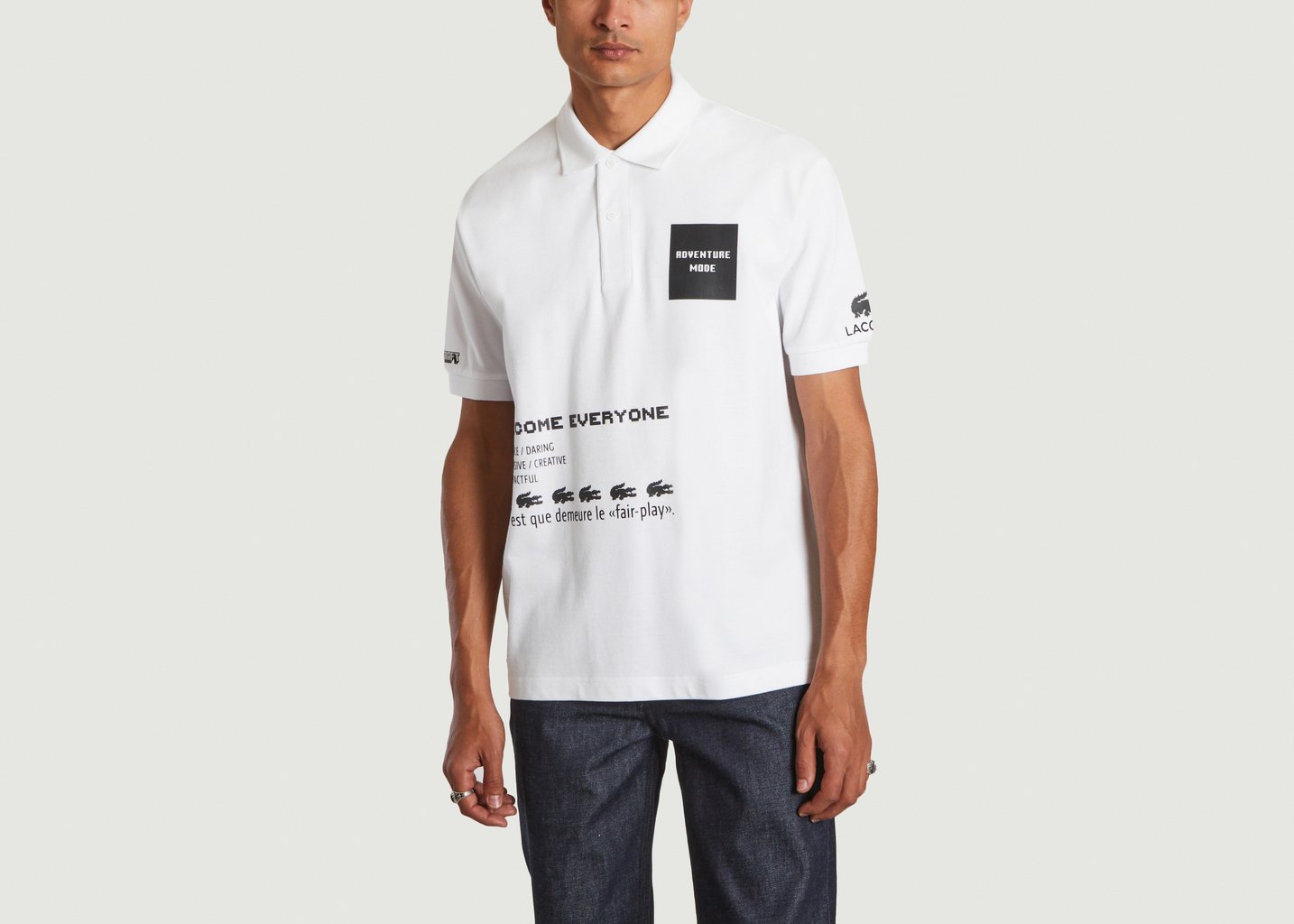 l'exception Polo imprimé en coton bio Lacoste Live x Minecraft Blanc Lacoste