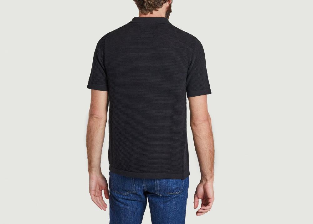 L'exception Polo Loose Côtelé Col Zippé Noir Knowledge Cotton Apparel