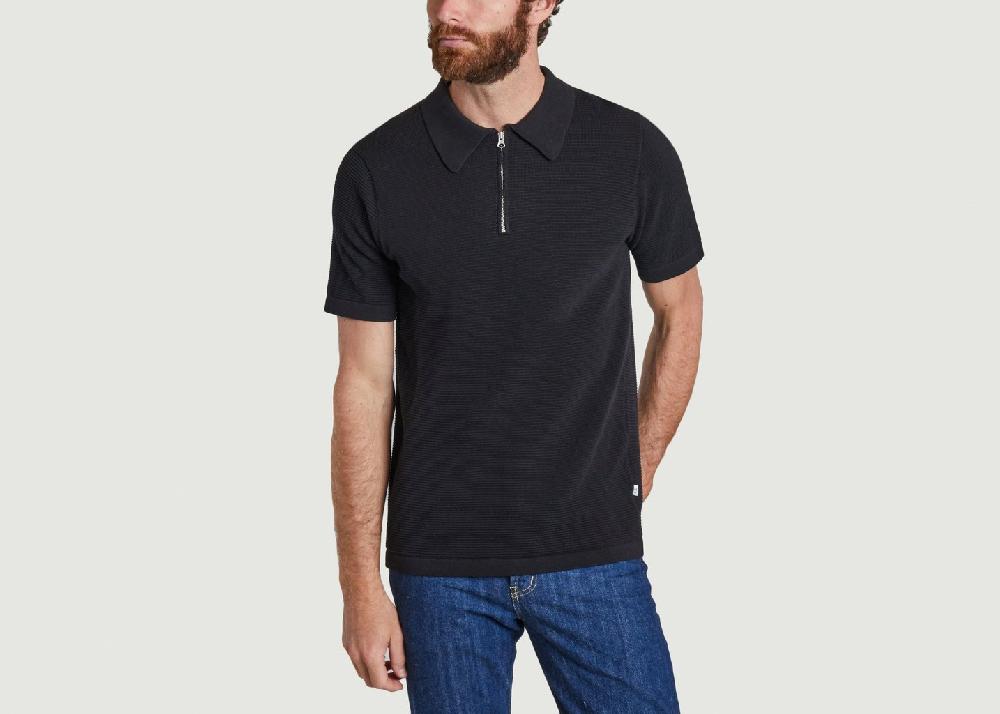 l'exception Polo loose côtelé col zippé Noir Knowledge Cotton Apparel