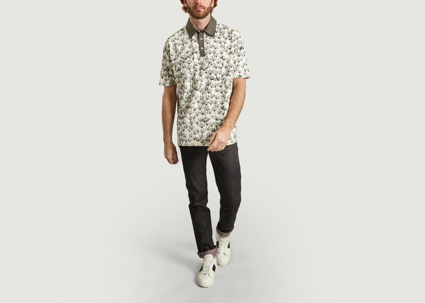 L'exception Polo Riso à Fleurs Gris Band Of Outsiders